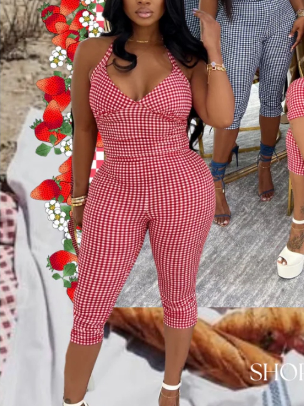 Halter Crop Gingham two piece set in Red